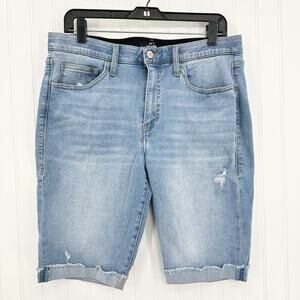 Lularoe Shorts 32 US 14 Skinny Bermuda Cuffed Blue Denim Tummy Panel *Spot